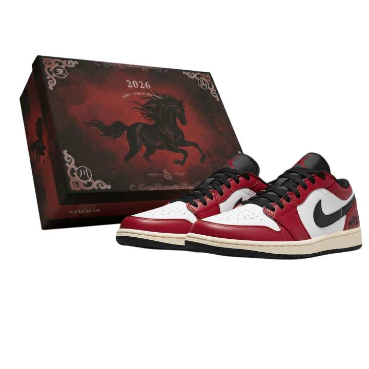 Jordan Jordan Air Jordan 1 LOW Three Times Laboratory, Horse Year, Red Stallion, Box Abrasion Resistant Abrasion Resistant