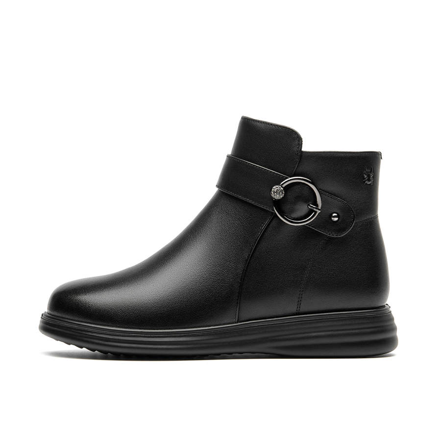 Spider King Cow Leather Fleece Lined Minimalist Fashion Trendy Ankle Boots Women's Black