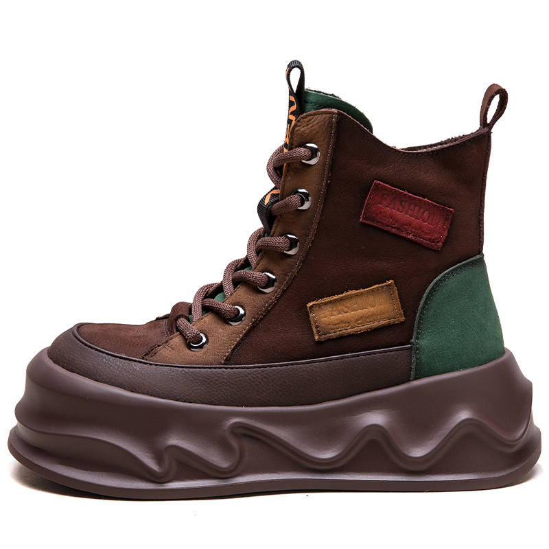 JIEZHOU Top Grain Cow Leather Short Combat Boots 5CM Women's