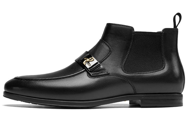 ROBERTA DI CAMERINO Calfskin Minimalist Style Business Fashion Fleece Lined Comfortable Short Chelsea Boots Men's Black