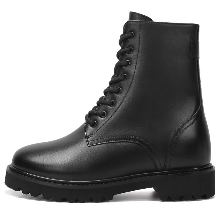 He Jinchang Cow Leather Combat Boots Women's Black