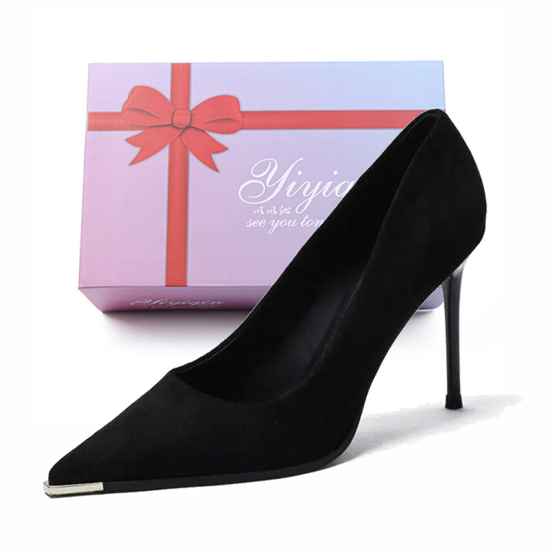 YIYIQIN Slim Heel High Heels Women's Black Gift Box Set