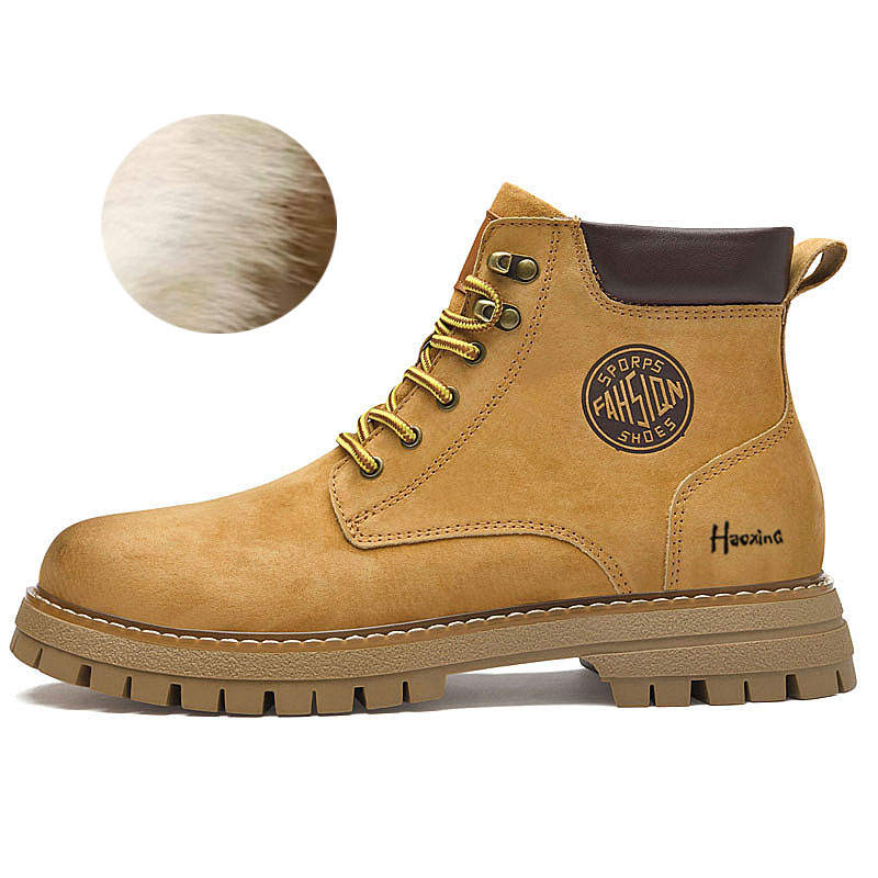 HAOXING Top Grain Pig Leather Short Combat Boots Men's Gold