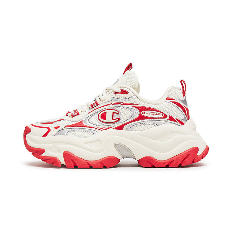 Champion Nebula Layered Textile, Synthetic Leather Low top Chunky Sneakers Men's Milk White/Aurora Red