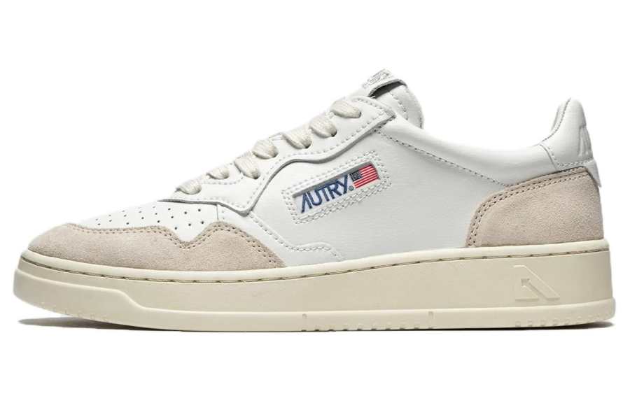 AUTRY Medalist Leather Low White Beige Suede Women's