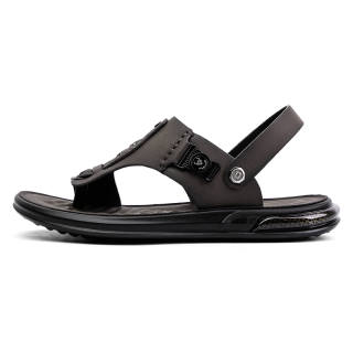 PALMPOLO Top Grain Cow Leather Beach Sandals Men's Gray