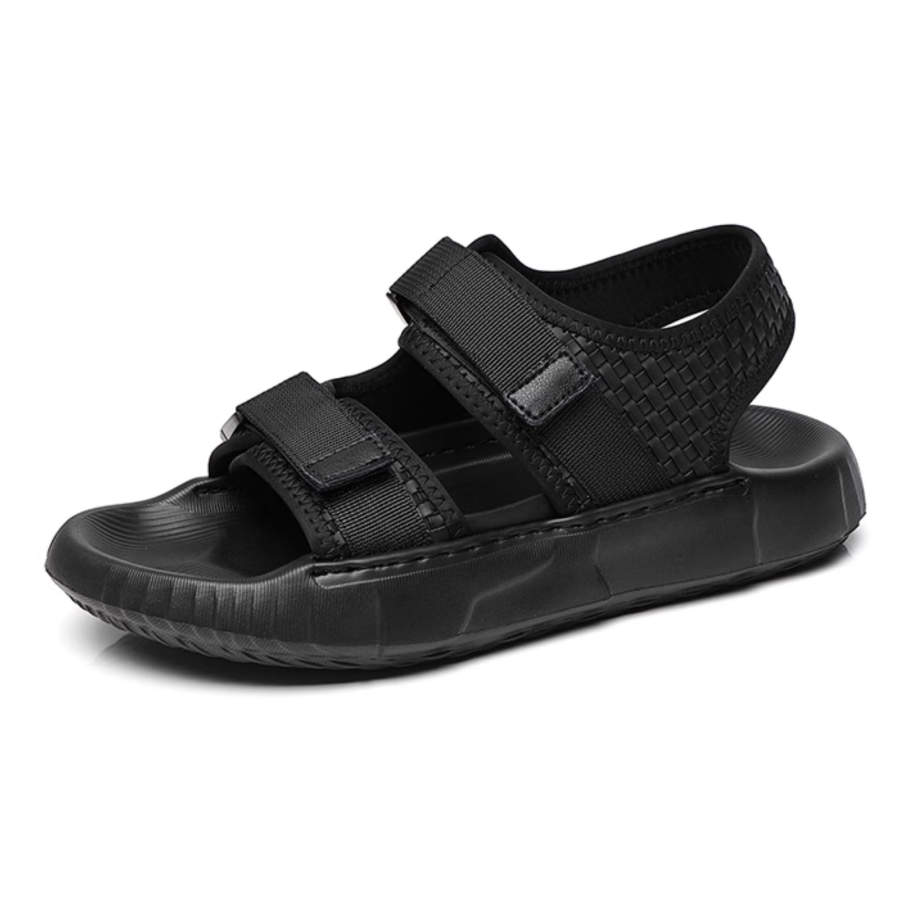 SENJIALUO Cow Split Leather Beach Sandals Men's Black