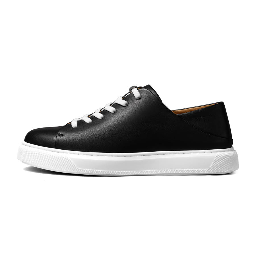 THOM WILLS Top Grain Cow Leather Low top Skateboard Shoes Men's Black