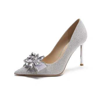 LUNNIFEIYA Pu Slim Heel High Heels Women's Silver