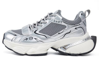 HERLOOK Crooked Head Hook and Loop Casual Shoes Low top Chunky Sneakers Women's Silver