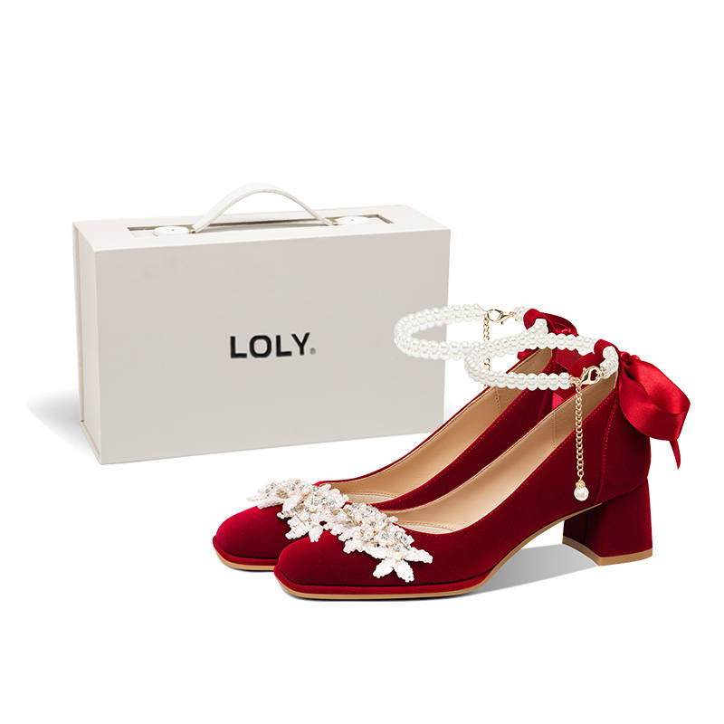 LOLY Chunky Heel High Heels Women's Floral Realm
