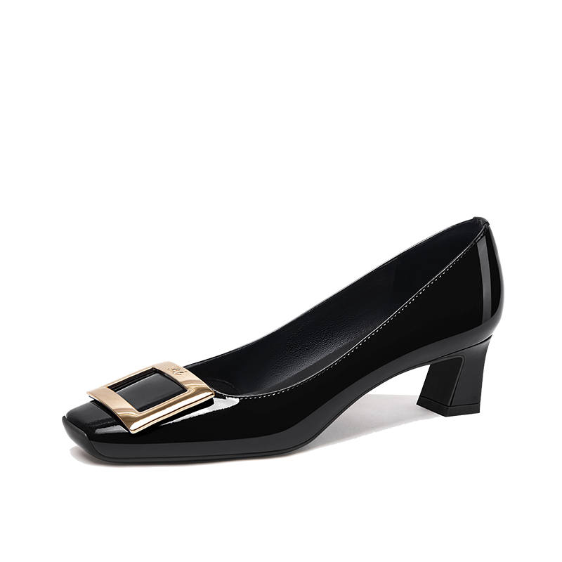 LOLY Patent Leather Chunky Heel High Heels Women's Black