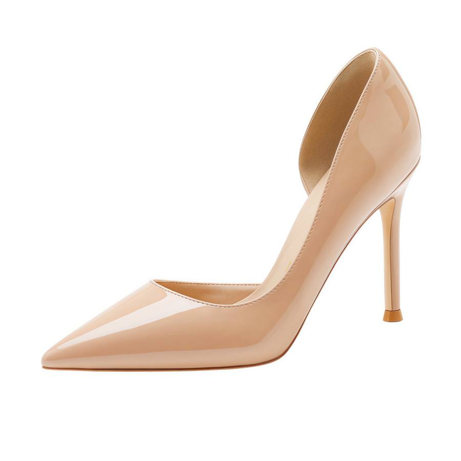 MIZAIJIA Patent Leather Slim Heel High Heels 8cm Women's Nude