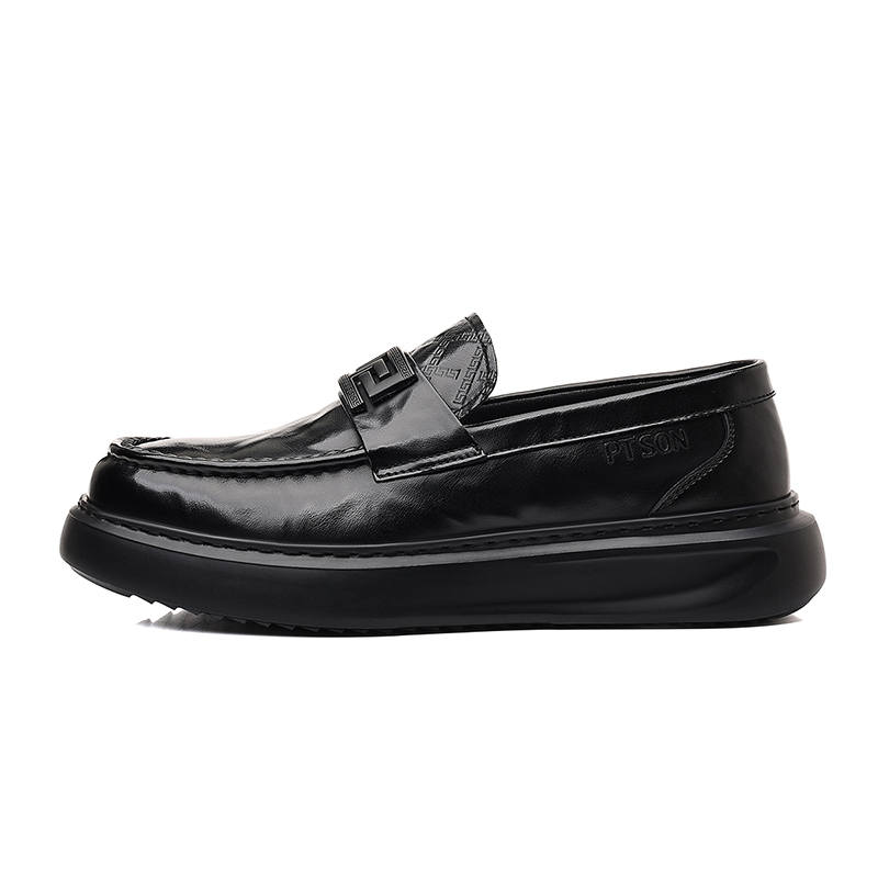PT'SON Top Grain Cow Leather Casual Shoes Men's Black
