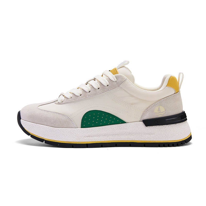 NAVIGARE Microfiber Leather Low top Casual Shoes Men's Beige White Yellow