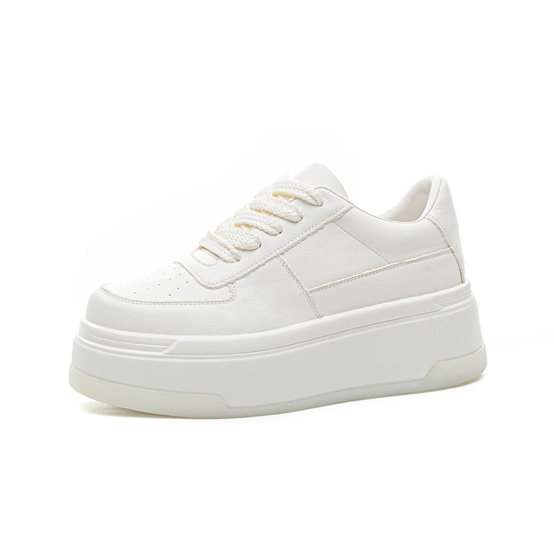PLO CART Top Grain Cow Leather Breathable Lightweight Height Increasing Low top Casual Shoes Women's