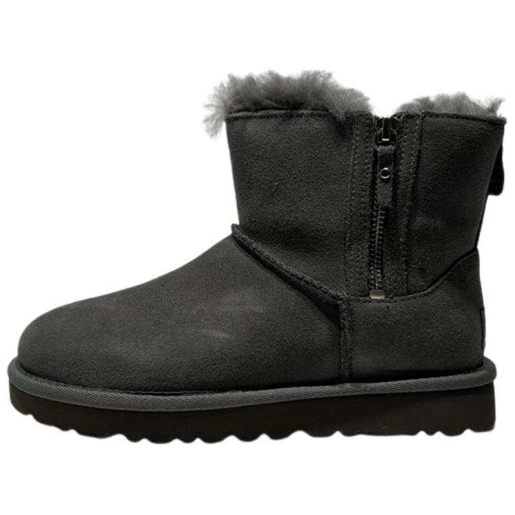 UGG Fleece Lined Comfortable Flat Zippers Short Snow Boots Women's Charcoal Gray