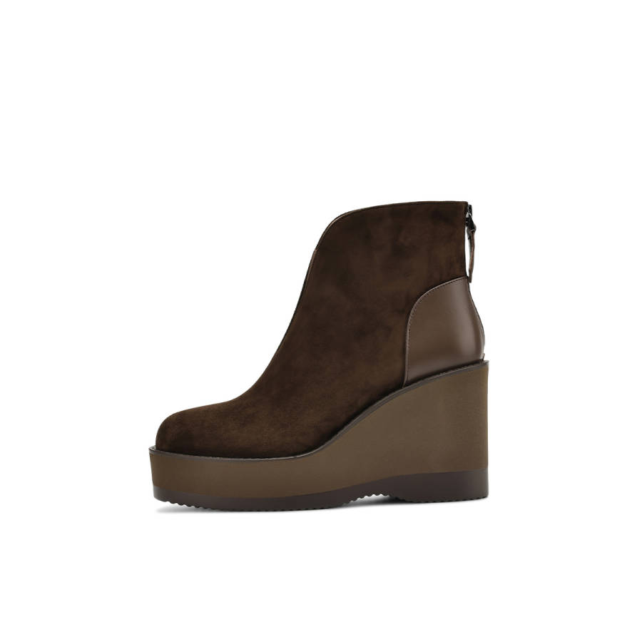 BOERDIQI Top Grain Cow Leather Minimalist Style Wedge Heel Height Increasing Slimming Fleece Lined Thermal Ankle Boots