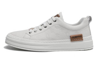 TRUMPPIPE Top Grain Cow Leather Lightweight Low top Skateboard Shoes Men's White