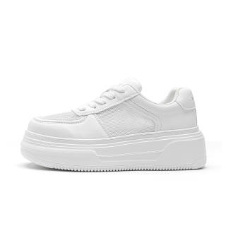 EXULL Q Slip Resistant, Lightweight, Breathable, Height Increasing Low Top Skateboard Shoes Women's White