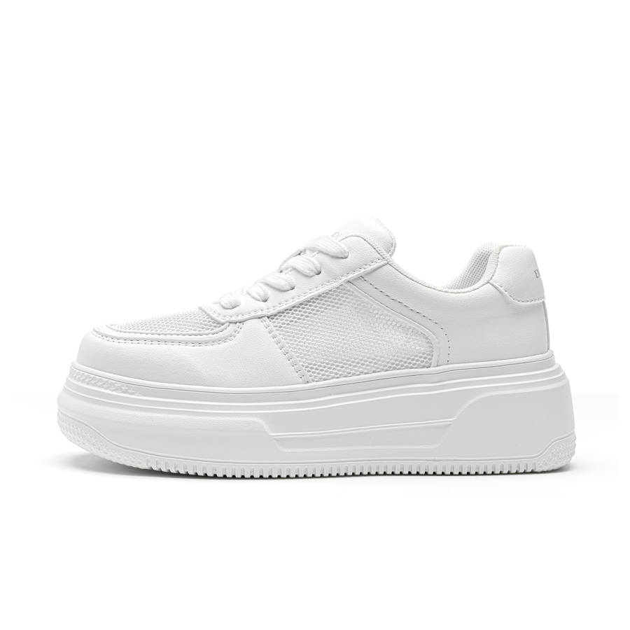 EXULL Q Slip Resistant, Lightweight, Breathable, Height Increasing Low Top Skateboard Shoes Women's White