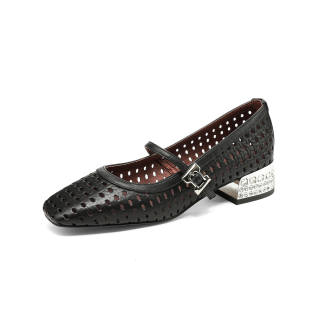 FMM Cow Leather Chunky Heel Mary Jane Shoes Women's