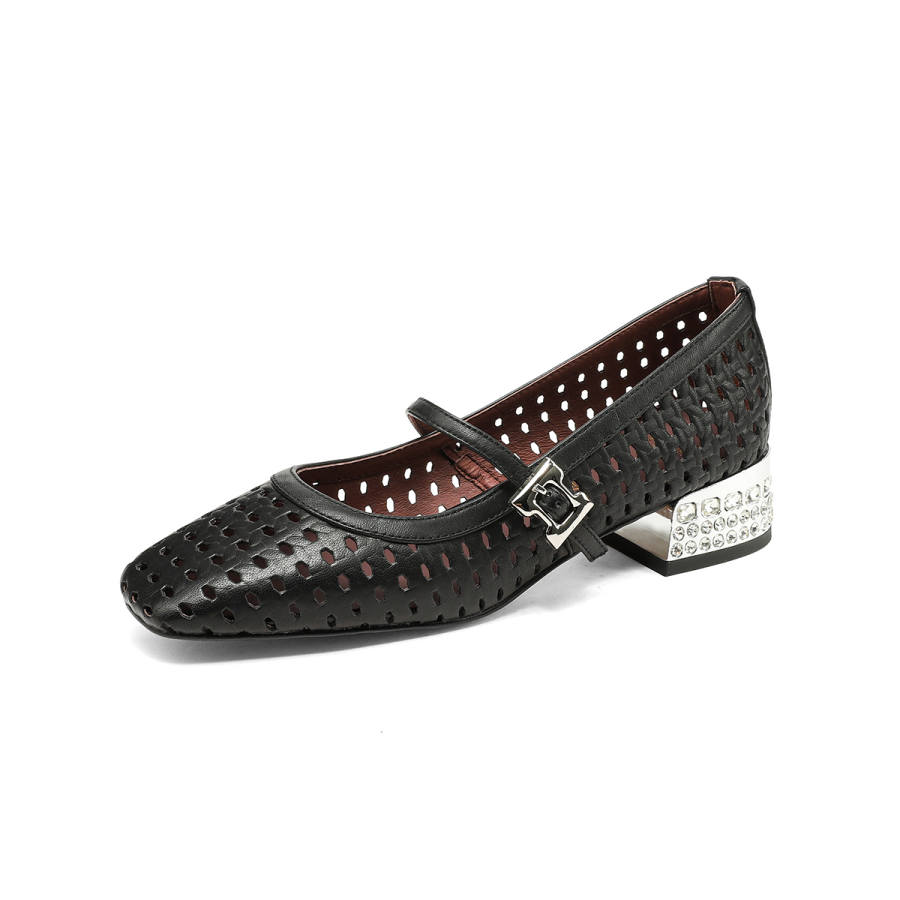 FMM Cow Leather Chunky Heel Mary Jane Shoes Women's