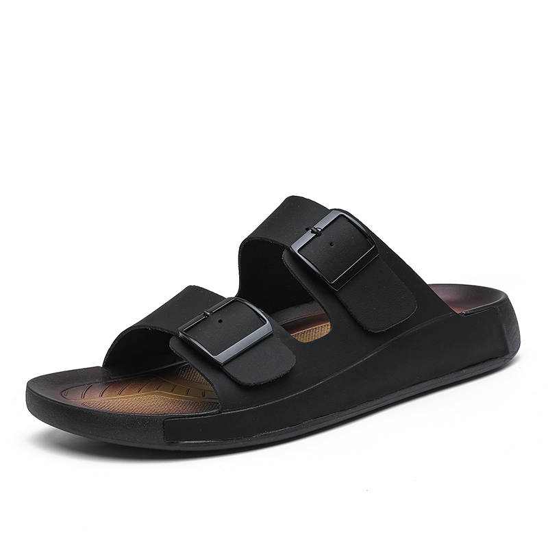 NANJIREN Stitching Leather Patchwork Quiet, Odor Resistant, Abrasion Resistant Slide Slippers Men's