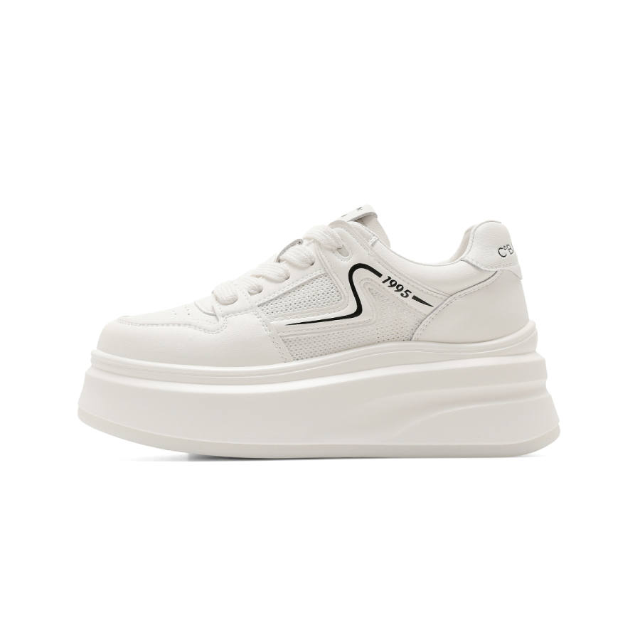C°BANNER Synthetic Leather Abrasion Resistant Low top Skateboard Shoes Women's Beige Black