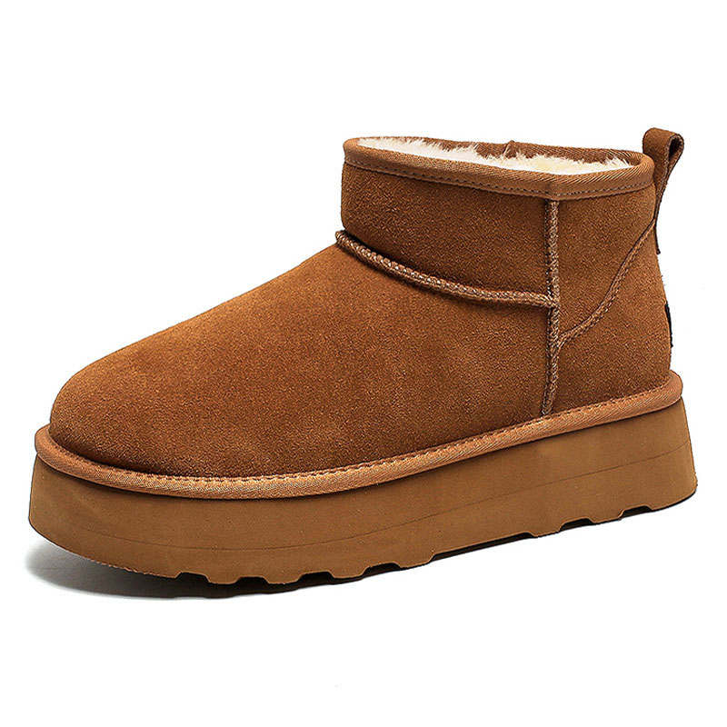 KAQIAODI Cow Suede Snow Boots Unisex Chestnut