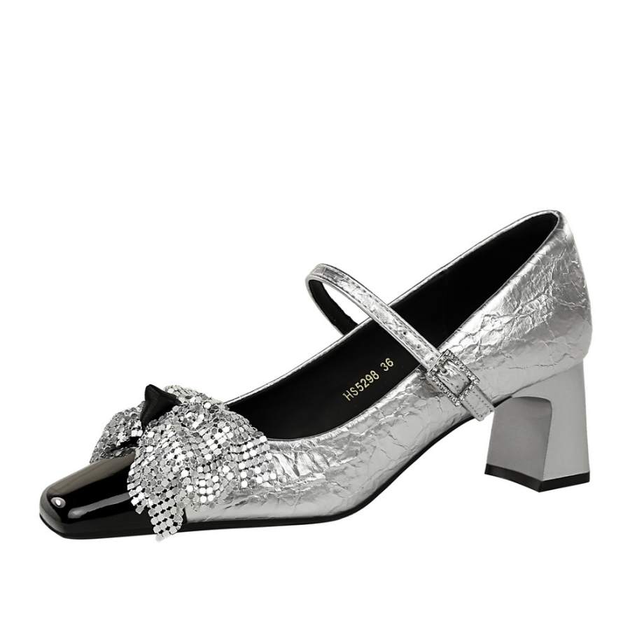 Bamiti Like Walking On A Level Surface Microfiber Leather Chunky Heel Mary Jane Shoes 5CM Women's