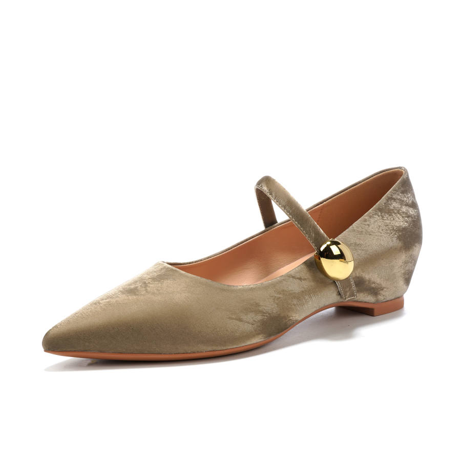 Beijiani Satin Block Heel Mary Jane Shoes 3cm Women's Khaki