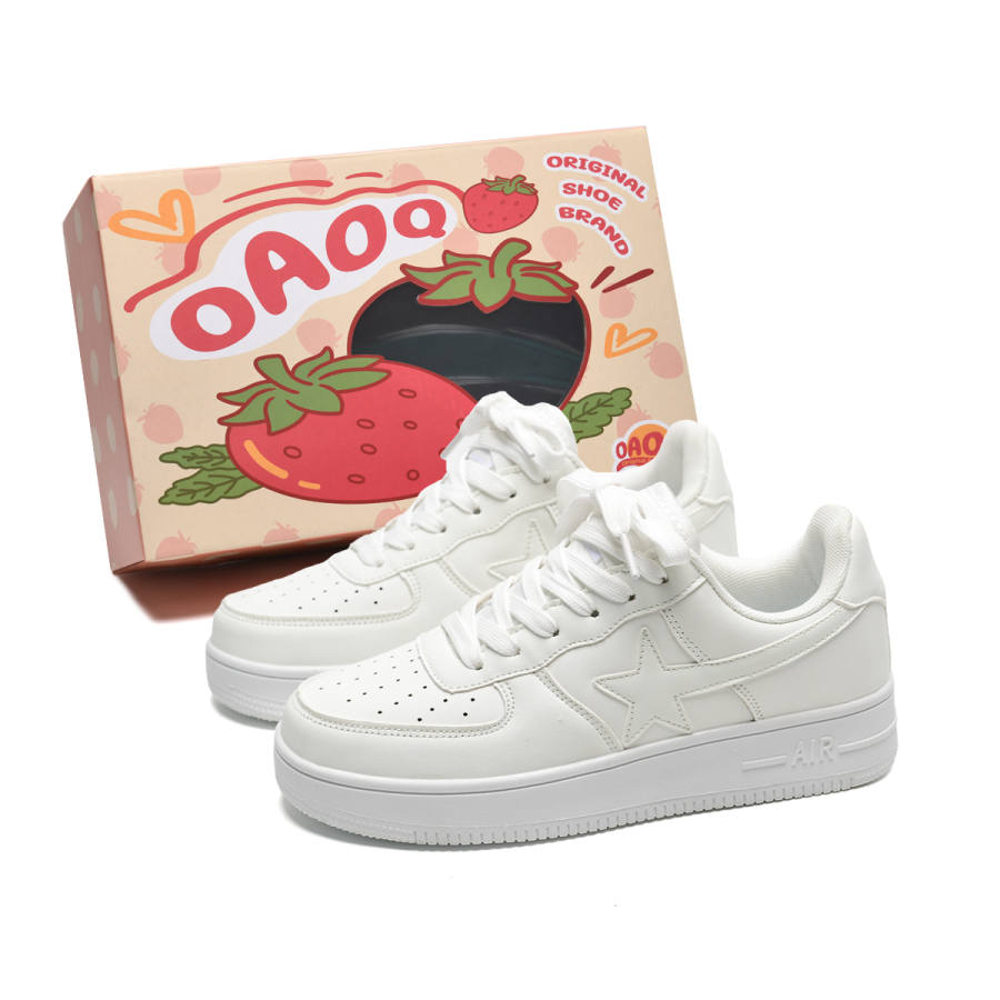 OAOQ White Sneakers Synthetic Leather Abrasion Resistant Lightweight Wear resistant And Lightweight Low top