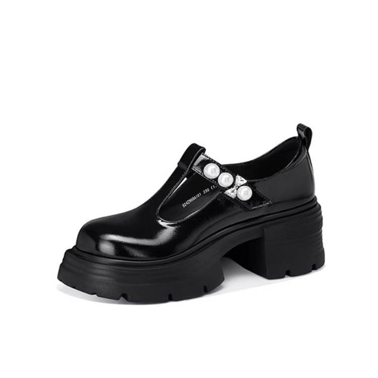 JESSICA SOPHIA Top Grain Cow Leather Mary Jane Shoes Women's Black