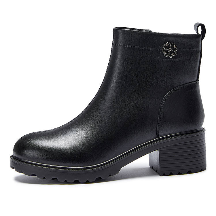 LAORENTOU Top Grain Cow Leather Combat Boots 4.6cm Women's Black