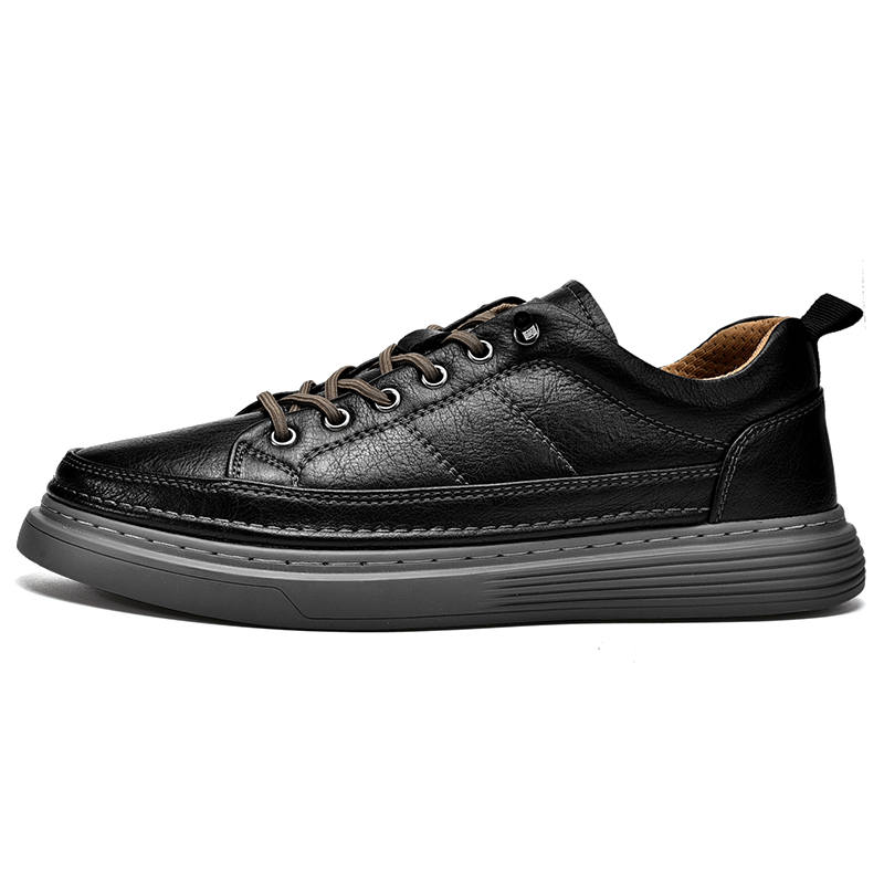 WENNAI Top Grain Cow Leather Abrasion Resistant Abrasion Resistant Low top Skateboard Shoes Men's Black