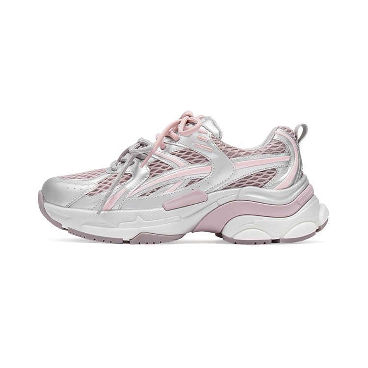 73Hours Jams Party Textile, Synthetic Leather Low top Chunky Sneakers Women's Silver Pink