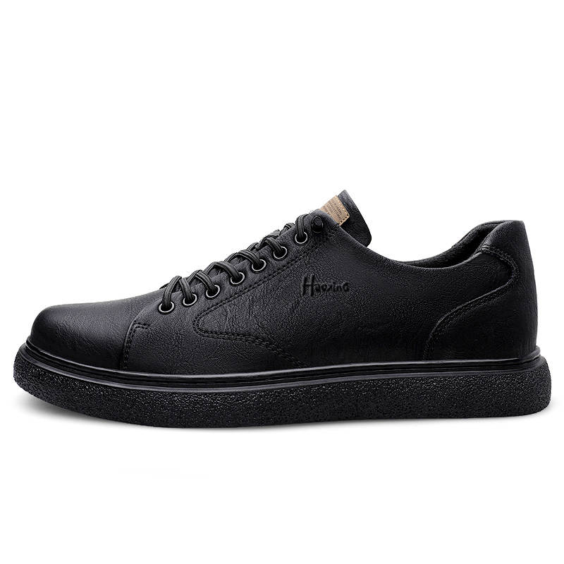 HAOXING Cow Split Leather Casual Shoes Men's Black