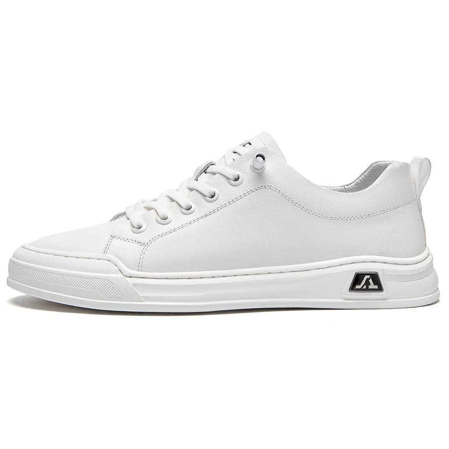 15 MINS Top Grain Cow Leather Low top Skateboard Shoes Men's White