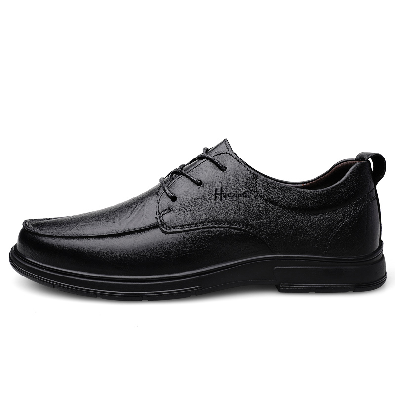HAOXING Top Grain Cow Leather Casual Shoes Men's Black