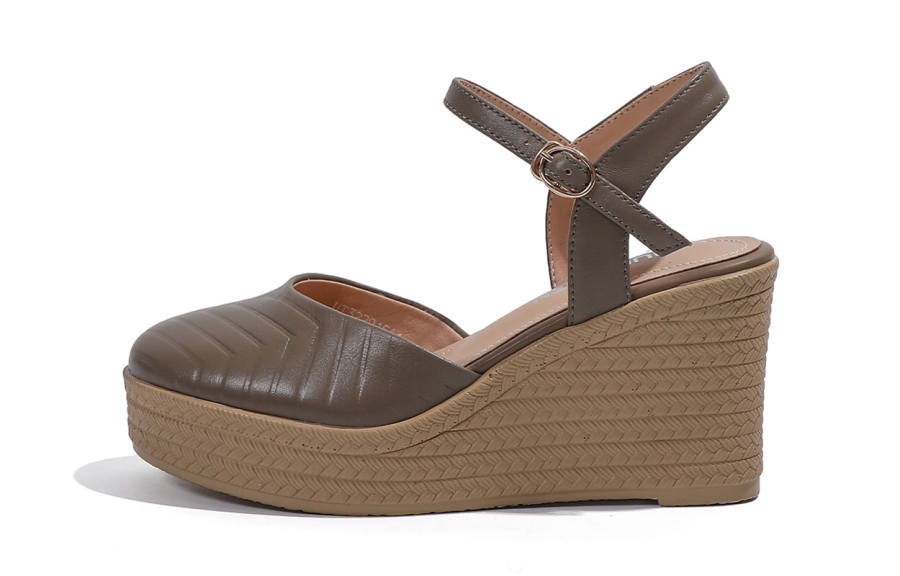 Mulinsen Sheepskin Wedge Heel High Heels 8.5cm Women's Khaki