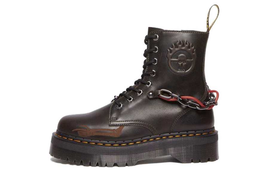 Dr.Martens WARNER BROS. X Dr.Martens Jadonseries WB100 Leather Short Combat Boots 5cm Unisex Dark Taupe Umber