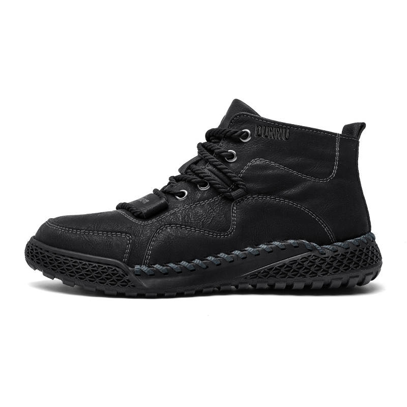 DUNNU Cow Leather Short Combat Boots Men's Black