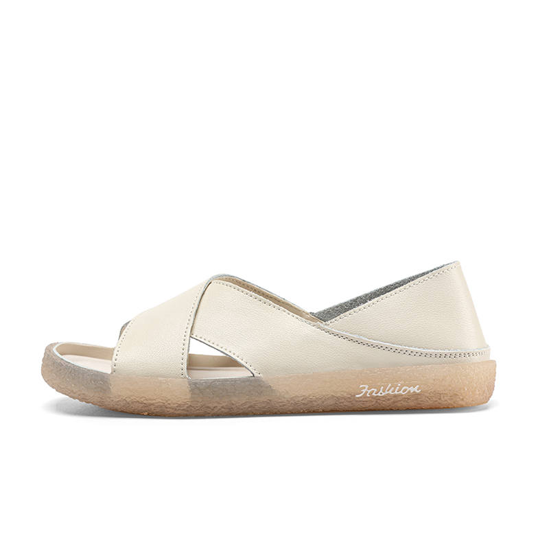 ZHR Split Cow Leather, Leather Beach Sandals Women's Beige