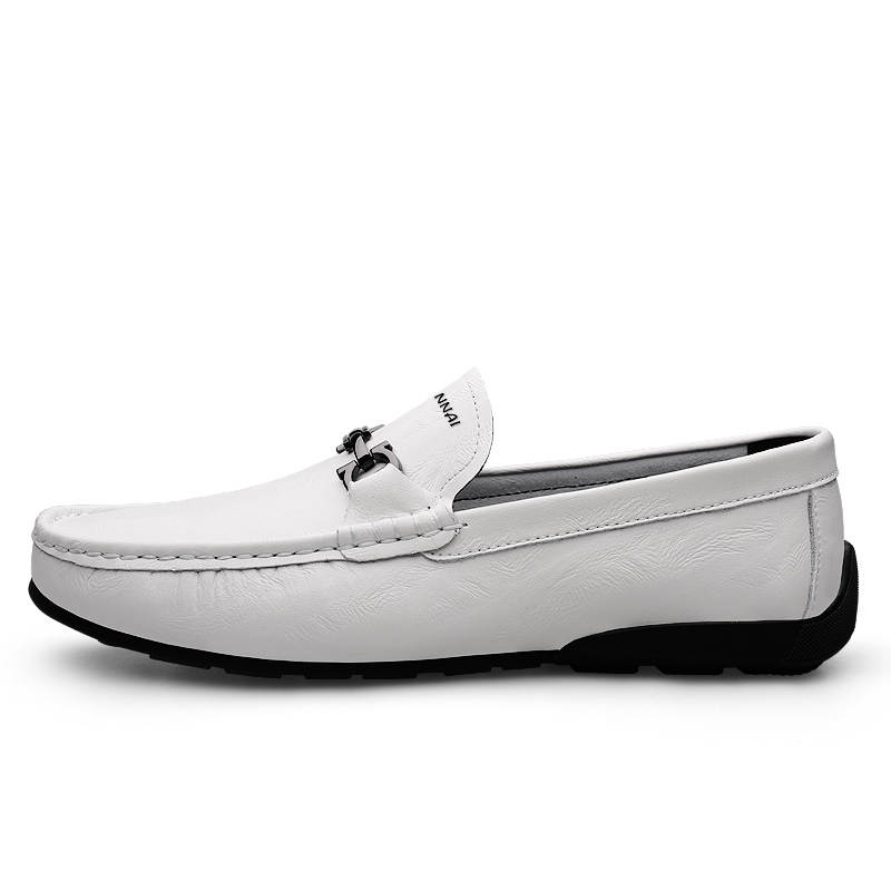 WENNAI Top Grain Cow Leather Casual Shoes Men's White
