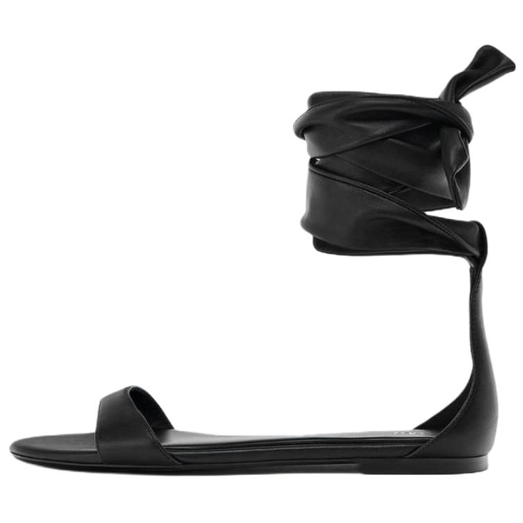 ZARA Sheepskin One Strap Sandals 0.5cm Women's Black