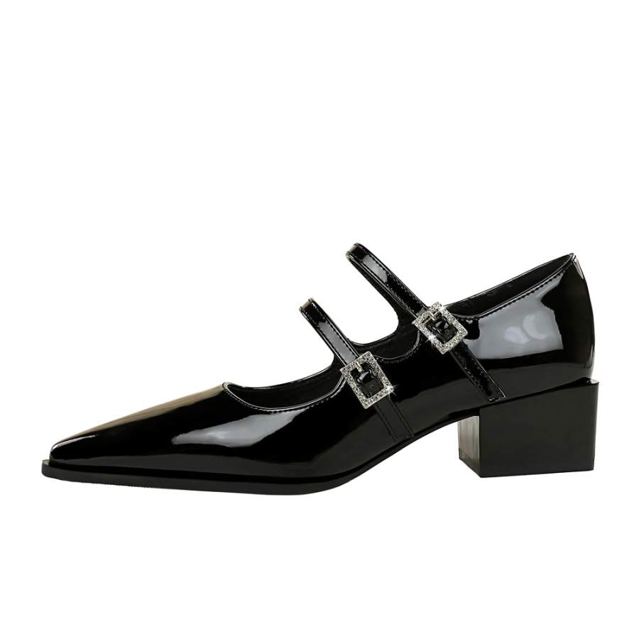 QITUMAUL Patent Leather Chunky Heel Mary Jane Shoes Women's
