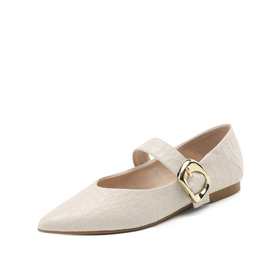 Mulinsen Cow Leather Mary Jane Shoes Women's Beige