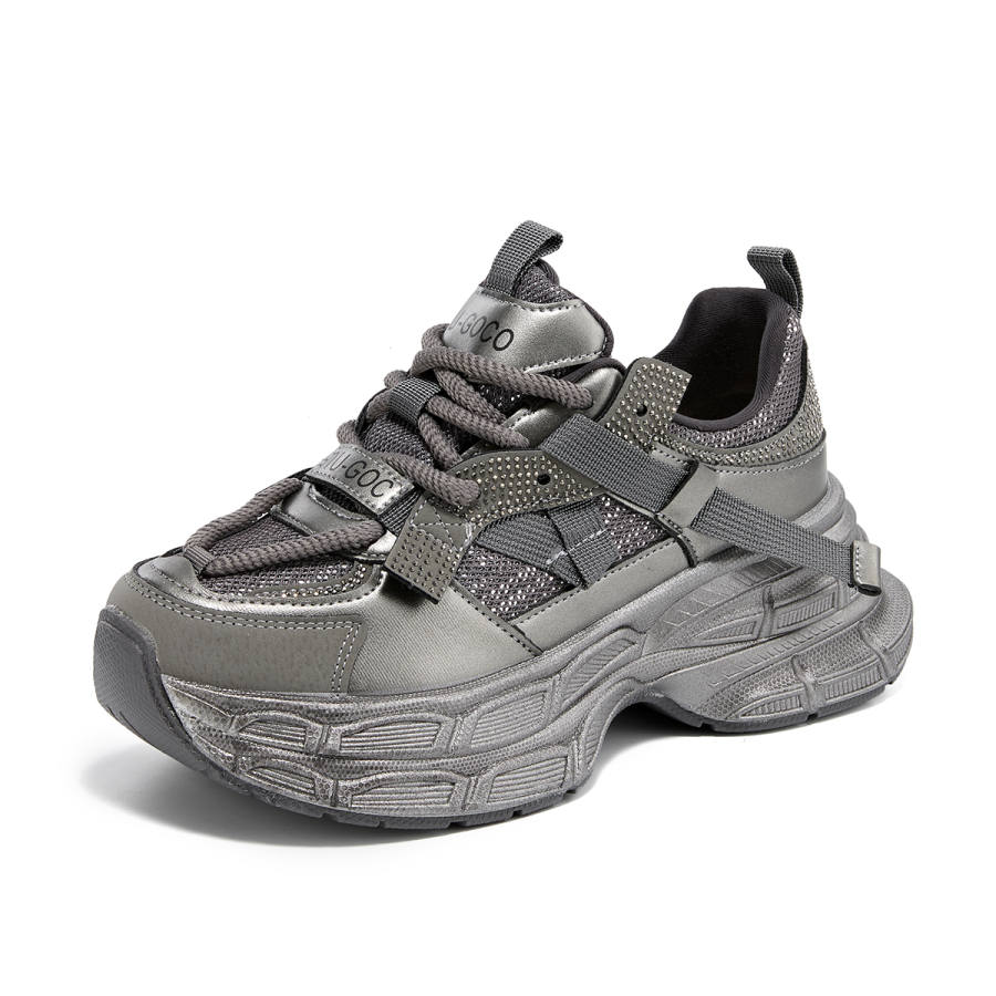 La Chapelle Microfiber Leather Cushioning Slip Resistant Abrasion Resistant Chunky Sneakers Women's Gunmetal