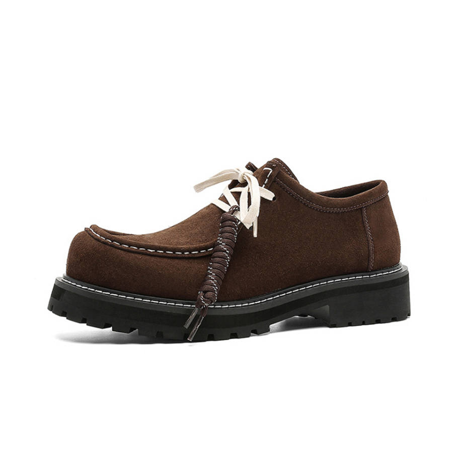 Lanza Old Money Style Platform Height Increasing Trendy Vintage Versatile Derby Shoes Outdoor Unlined Shoes Cow Suede